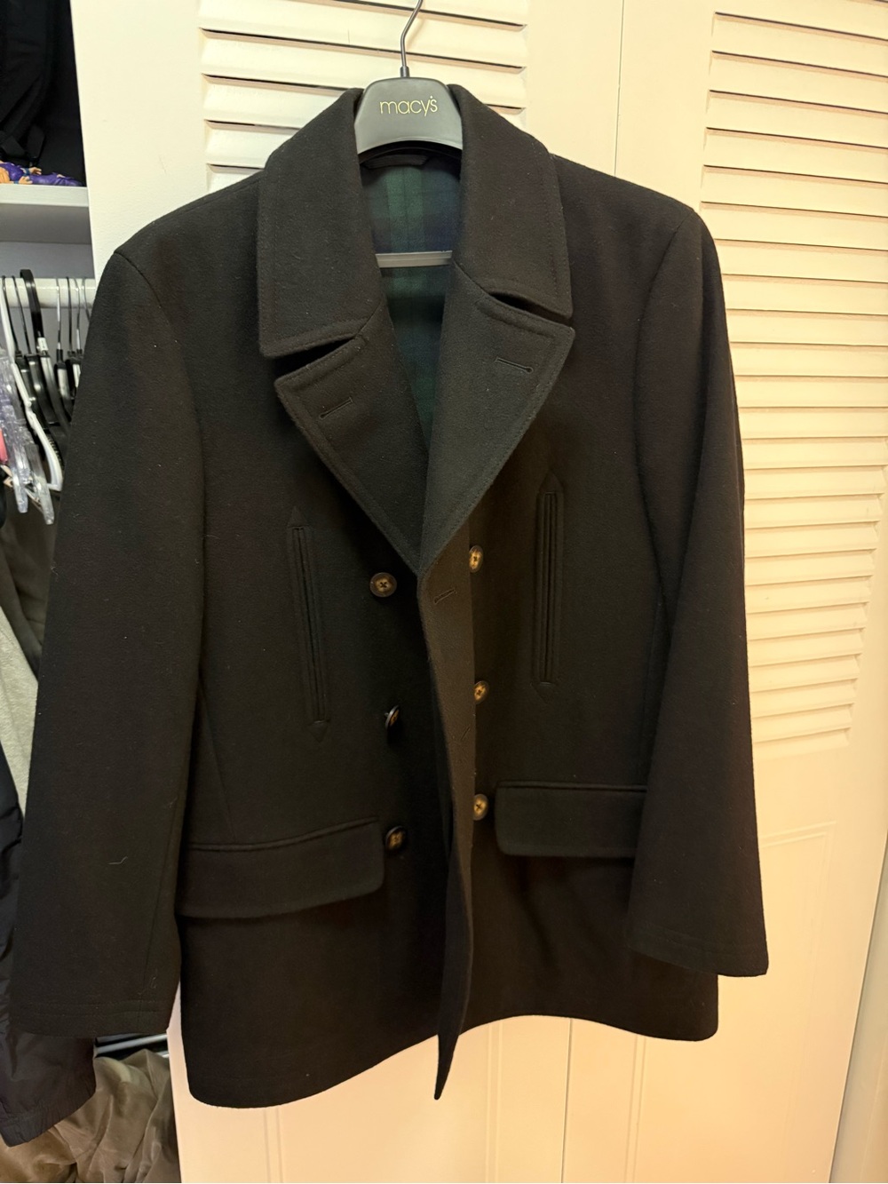 Ralph Lauren Black Wool Double-Breasted Peacoat